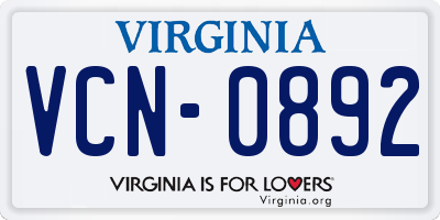VA license plate VCN0892