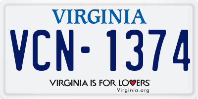 VA license plate VCN1374