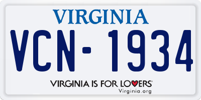 VA license plate VCN1934