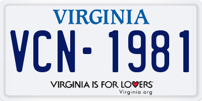 VA license plate VCN1981