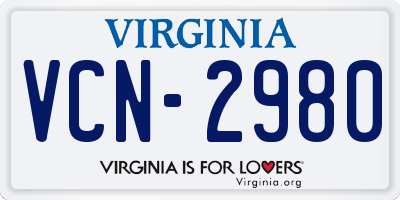 VA license plate VCN2980