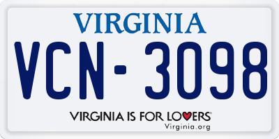 VA license plate VCN3098
