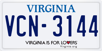 VA license plate VCN3144