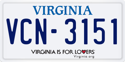 VA license plate VCN3151