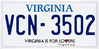 VA license plate VCN3502