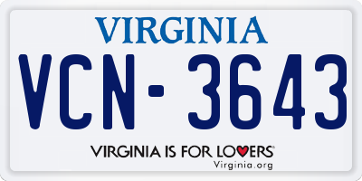 VA license plate VCN3643