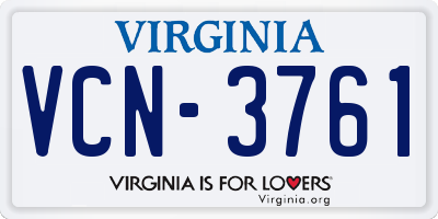 VA license plate VCN3761