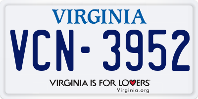 VA license plate VCN3952