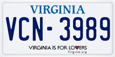 VA license plate VCN3989