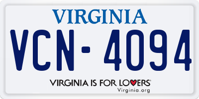 VA license plate VCN4094