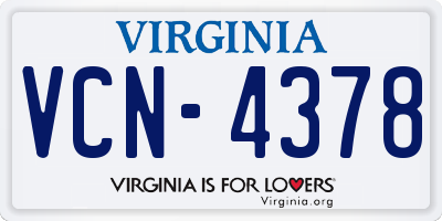 VA license plate VCN4378