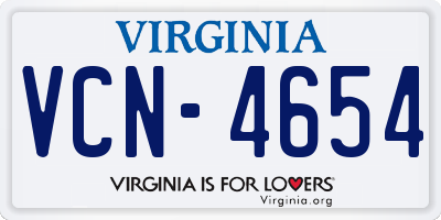 VA license plate VCN4654