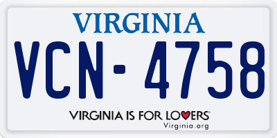 VA license plate VCN4758