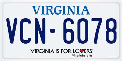 VA license plate VCN6078