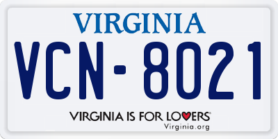 VA license plate VCN8021