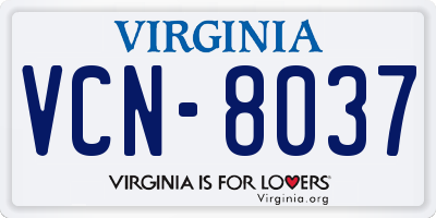 VA license plate VCN8037