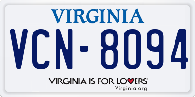 VA license plate VCN8094