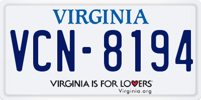 VA license plate VCN8194