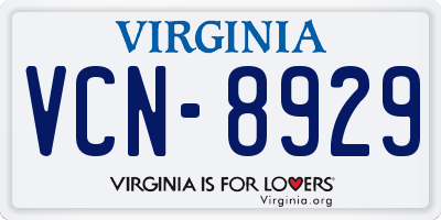VA license plate VCN8929