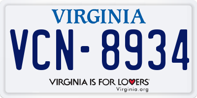 VA license plate VCN8934