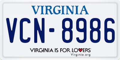 VA license plate VCN8986
