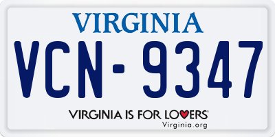 VA license plate VCN9347