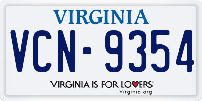 VA license plate VCN9354