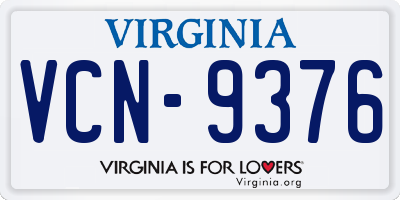 VA license plate VCN9376