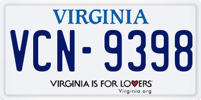 VA license plate VCN9398