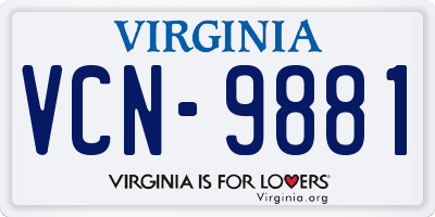VA license plate VCN9881