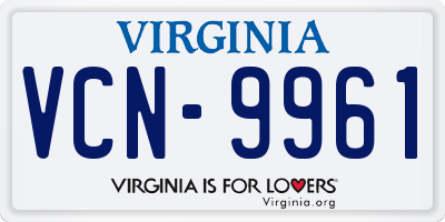 VA license plate VCN9961