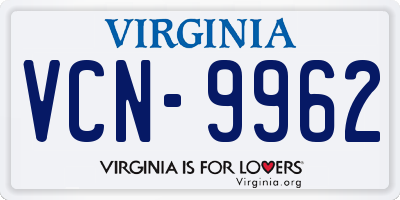 VA license plate VCN9962