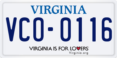 VA license plate VCO0116