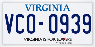 VA license plate VCO0939