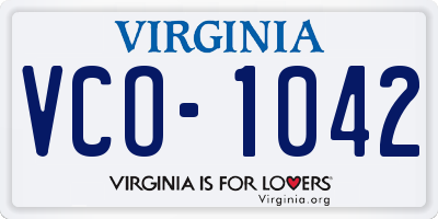 VA license plate VCO1042