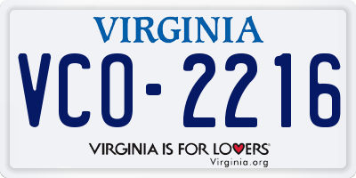 VA license plate VCO2216