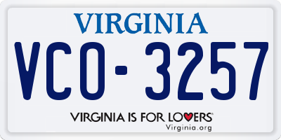 VA license plate VCO3257