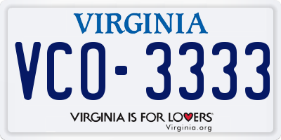 VA license plate VCO3333