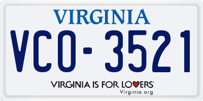 VA license plate VCO3521