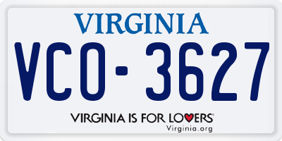 VA license plate VCO3627