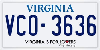 VA license plate VCO3636