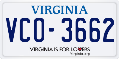 VA license plate VCO3662