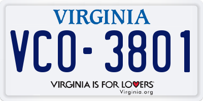 VA license plate VCO3801