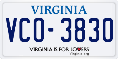 VA license plate VCO3830