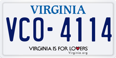 VA license plate VCO4114