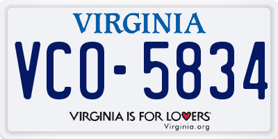 VA license plate VCO5834