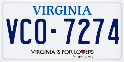 VA license plate VCO7274