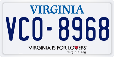 VA license plate VCO8968