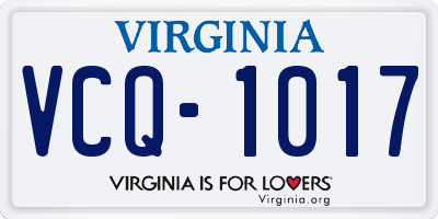 VA license plate VCQ1017