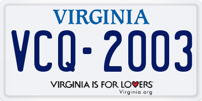 VA license plate VCQ2003